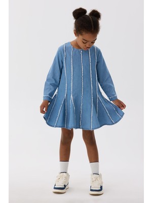 Tyess Bg Store Kız Çocuk Denim Elbise Standart Yaka ile Şık ve Rahat Tasarım