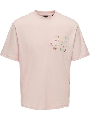 Only & Sons O Yaka Baskılı Açık Pembe Erkek T-Shirt Onsmanı Lıfe Rlx Hıdeout Ss Tee