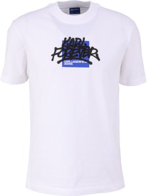 Karl Lagerfeld Beyaz Erkek T-Shirt 241D1709_KLJ Regular Sslv Graffıtı