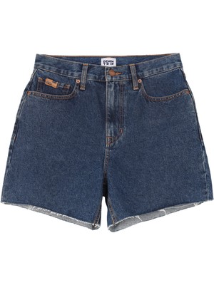 Denim Trip Yüksek Bel Mom Fit Koyu Indigo Kadın Denim Şort DT10801