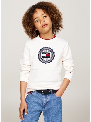 Tommy Hilfiger Baskılı Erkek Çocuk Ekru Sweatshırt KB0KB09052YBH