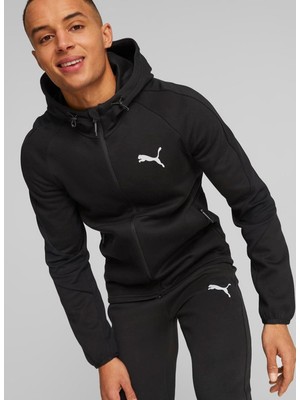 Puma Bisiklet Yaka Düz Siyah Erkek Eşofman Üstü 68180301-EVOSTRIPE Fz Hoodie Dk