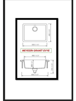 Meyesin Tezgah Altı Siyah Granit Mutfak Evyesi 43 x 55 Cm.