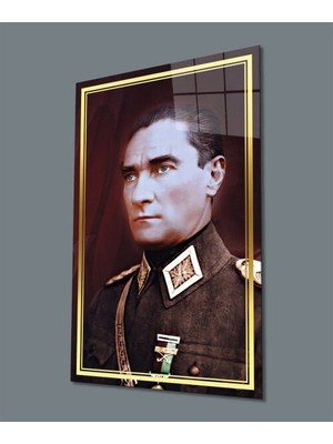 Exela Home Atatürk Portre Üniformalı Cam Tablo Hediyelik Büyük Tablo Ev Ofis Dekoru
