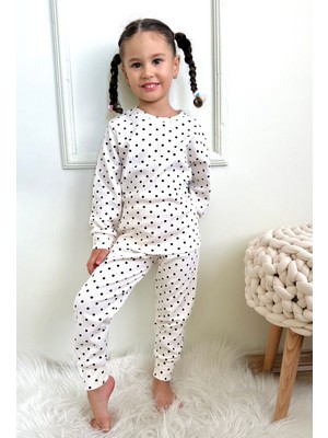 Lolli Boom Kids Kız Çocuk Fitilli Kumaş Polkadot / Puantiyeli Pijama Takımı Esnek Kumaş Yeni Sezon