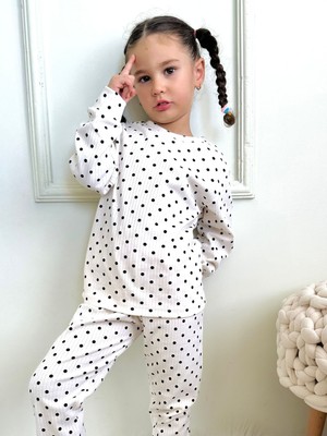 Lolli Boom Kids Kız Çocuk Fitilli Kumaş Polkadot / Puantiyeli Pijama Takımı Esnek Kumaş Yeni Sezon