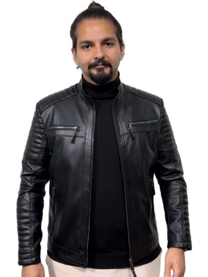 Deriburada Erkek Yeni Motorcu Modeli Hakiki Deri Mont