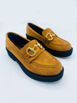 Yula Fashion Shoes Kadın Vizon Tokalı  Süet Rahat Taban Loafer