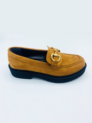 Yula Fashion Shoes Kadın Vizon Tokalı  Süet Rahat Taban Loafer