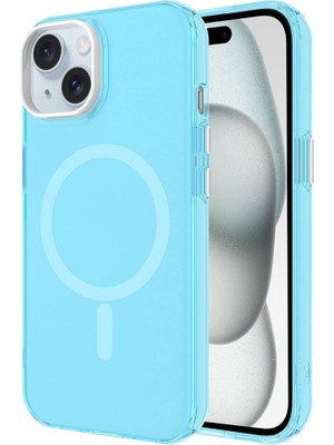 ZORE Apple iPhone 15 Plus Kılıf Magsafe Şarj Özellikli Buzlu Transparan C-Pro Sert Kapak-Mavi
