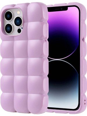 ZORE Apple iPhone 14 Pro Max Kılıf Parlak Esnek Silikon Dom Dom Kapak-Lila