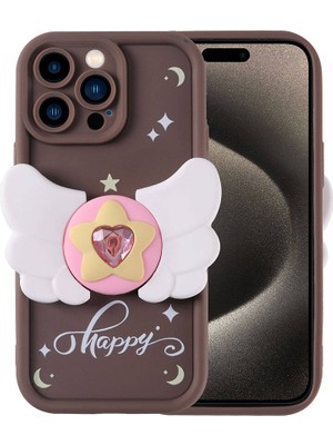 ZORE Apple iPhone 15 Pro Kılıf Kamera Korumalı Figür Tasarımlı Kapya Kapak-Koyu Kahve