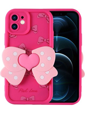 Alan Tech Apple iPhone 12 Kılıf Kamera Korumalı Figür Tasarımlı Zore Kapya Kapak-Pembe Koyu