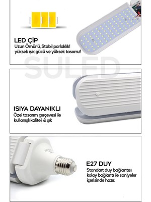 Suled Pervane Ampül 40-45 W 3 Kollu Katlanır Pervane LED Ampül Tasarruflu Kanatlı LED