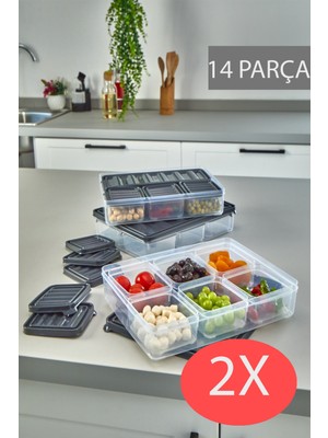 14 Parça Sızdırmaz Saklama Kabı Kahvaltılık ve Buzluk Saklama Kabı Vakumlu Kapaklı Set