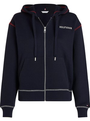 Tommy Hilfiger Kadın Mdrn Reg Gbl Stp Fullzıp Hoodıe Sweatshirt-Lacivert