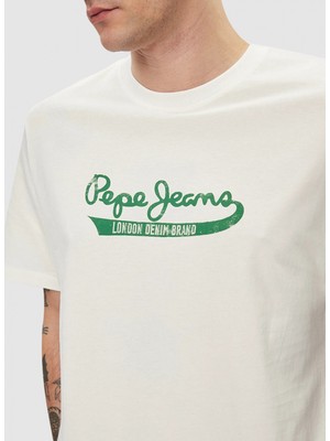 Pepe Jeans Bisiklet Yaka Baskılı Ekru Erkek T-Shirt PM509390 803 Claude