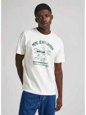 Pepe Jeans Bisiklet Yaka Baskılı Ekru Erkek T-Shirt PM509389 803 Cedrıc