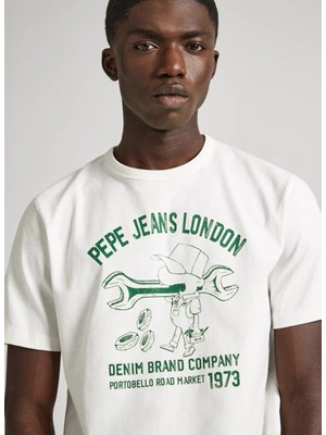 Pepe Jeans Bisiklet Yaka Baskılı Ekru Erkek T-Shirt PM509389 803 Cedrıc