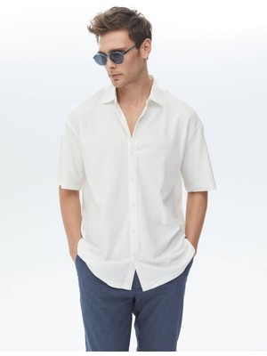Kip Beyaz Oversize Fit Casual %100 Pamuk Gömlek