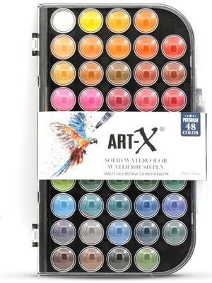Rich Art-X 48'li Premium Suluboya Seti, Su Hazneli Fırça ile Birlikte, 1 Adet, Renkli, 23x3,8 cm Kapaklı