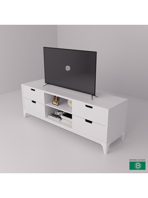 Barisbo Design Tv Ünitesi 4 Çekmeceli Raflı Beyaz (Hazır Montajlı Teslim)