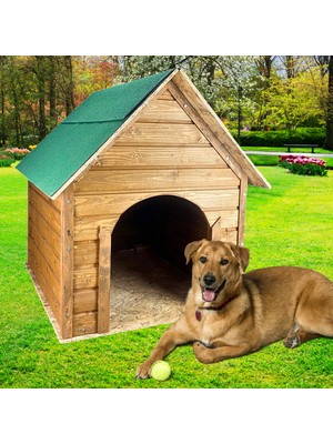 Reyo Pet Suya Soğuğa Dayanıklı Lüks Büyük Boy Ahşap Köpek Kulubesi Sokak Köpek Evi Yeşil Çatılı 100X100X78 cm Ceviz