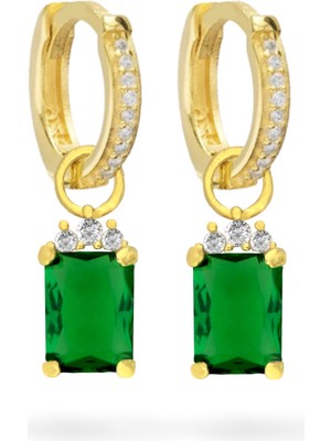 Silveranka 925 Ayar Gümüş Zümrüt Baget Taşlı Trend Küpe