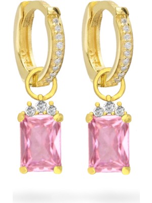 Silveranka 925 Ayar Gümüş Pembe Baget Taşlı Trend Küpe