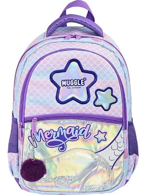 Muggle Mor 3 Bölmeli Mermaid Okul Sırt Çantası Ayarlanabilir Askı ve Ortopedik Sırt Desteği ile