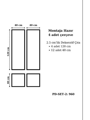 Pazar Dolu Montaja Hazır 4 Adet Çerçeve 2,5 Cmlik (Pd-Set-2: 960)