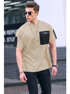 Madmext Bej Cep Detaylı Basic Erkek T-Shirt