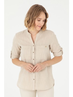 U.S. Polo Assn. Kadın Haki Gömlek Desenli 50283561-VR027