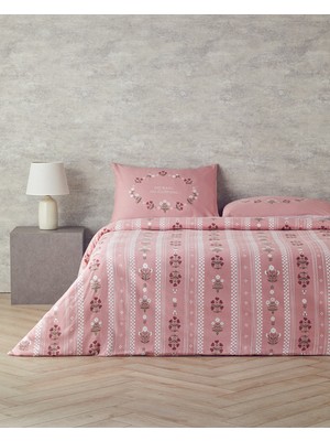 English Home Retro Flower Pamuklu Çift Kişilik Nevresim Seti 200X220 cm Pembe