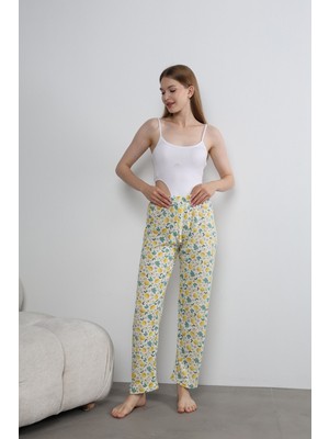 Arvin Pijama Kadın Pamuklu Limon Desenli Yüksek Bel Pijama Altı Yazlık Homewear