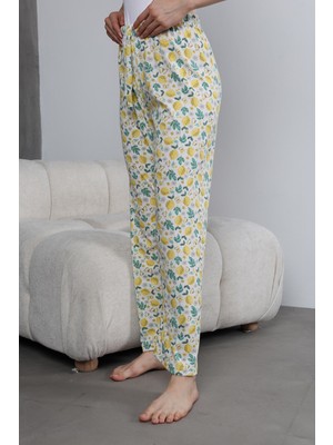 Arvin Pijama Kadın Pamuklu Limon Desenli Yüksek Bel Pijama Altı Yazlık Homewear