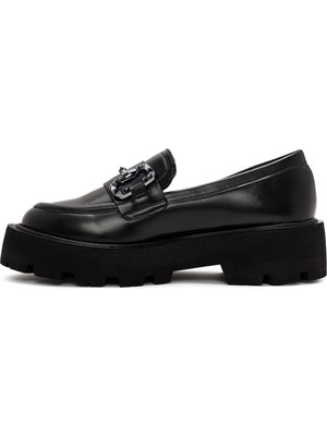 Derimod Kadın Siyah Toka Detaylı Maskülen Loafer 24WFE400118