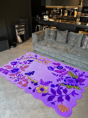 Rugs Modern Shape Koleksiyonu Mor Temalı Karma Sarmaşık Ve Floral Çiçek Desenli Modern Dekoratif Halı 08