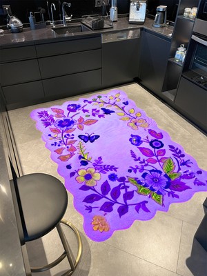 Rugs Modern Shape Koleksiyonu Mor Temalı Karma Sarmaşık Ve Floral Çiçek Desenli Modern Dekoratif Halı 08