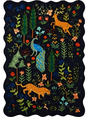 Rugs Modern Shape Koleksiyonu Siyah Tema Çok Renkli Kaplan Ve Çiçekler Desenli Kreatif Modern Dekoratif Halı 11