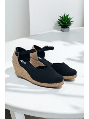 Yd Shoes Dolgu Topuk Arkası Açık Hasırlı Keten Sandalet