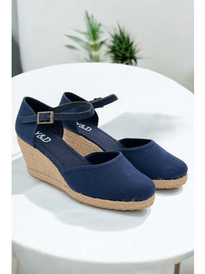 Yd Shoes Dolgu Topuk Düz Keten Sandalet