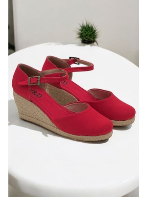 Yd Shoes Dolgu Topuk Düz Keten Sandalet
