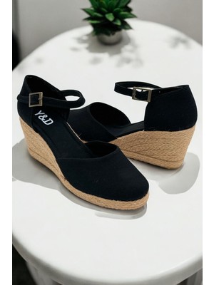 Yd Shoes Dolgu Topuk Düz Keten Sandalet