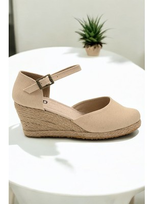 Yd Shoes Dolgu Topuk Düz Keten Sandalet