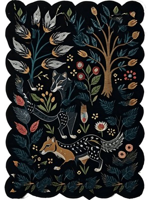 Rugs Modern Shape Koleksiyonu Siyah Tema Ağaç Çiçekler Ve Kaplan Desenli Modern Dekoratif Halı 02