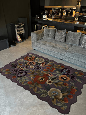 Rugs Modern Shape Koleksiyonu Mor Tonlar Karma Çiçek Ve Gül Desenli Kreatif Modern Dekoratif Halı 17