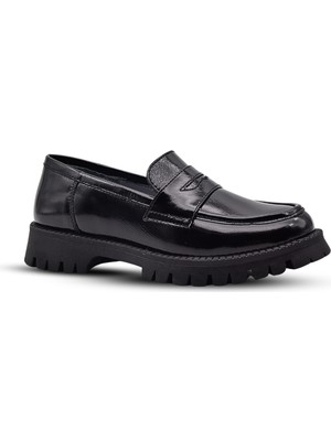 Kids A More Kids A More Vintage  Deri Loafer Kız Çocuk Okul Ayakkabısı Siyah Rugan