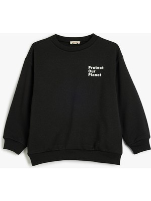 Koton Sweatshirt Slogan Baskılı Uzun Kollu Bisiklet Yaka