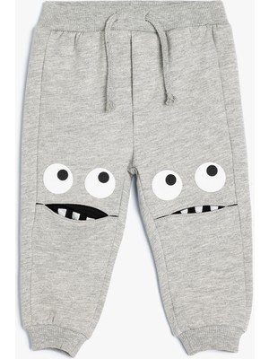 Koton Jogger Eşofman Altı Beli Bağlamalı Canavar Baskılı Pamuklu Şardonlu